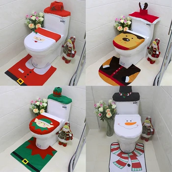 

3pcs Christmas Toilet Cover Santa Claus Snowman Elk Elf Toilet Cover for Home Christmas Ornaments New Year Bathroom Decorations