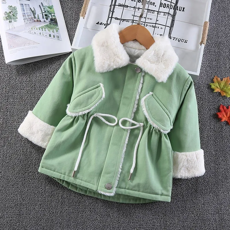 От 1 до 6 лет флисовые куртки для девочек; осенне-зимняя одежда; бархатная утепленная парка; однотонная одежда для детей; теплый Тренч для девочек; верхняя одежда