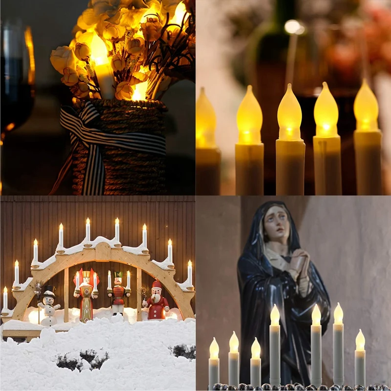 Led 12 Pcs Flameless Taper Candles,Battery Operated Fake Taper Candles,Flickering Window Candle Lights