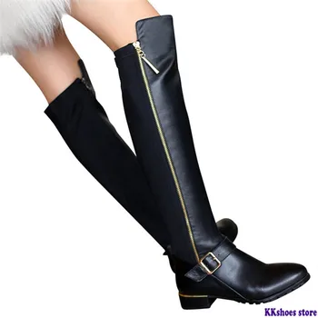 

2020 New genuine leather boots buckle zipper knee high boots autumn winter stratch women boots fashion shoes female
