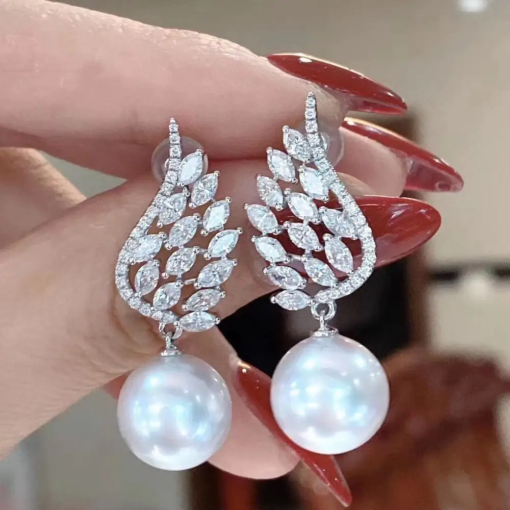 

D315 Pure 925 Sterling Silver Fine Jewelry Fresh Water White Pearls 8-9mm Dangle Earrings for Women Fine Pearl Earrings