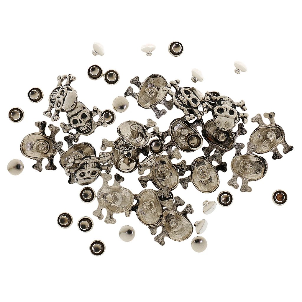 20 Sets Antique Metal Punk Skull Studs Rivets for Leathercraft Eyelet DIY Bags Leather Bracelet Clothes Accessories