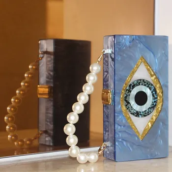 

Pearl Blue Gold Evil eye bag Women clutch bag evening bag femme pochette bag luxury Acrylic day Clutch bling party purse Handbag