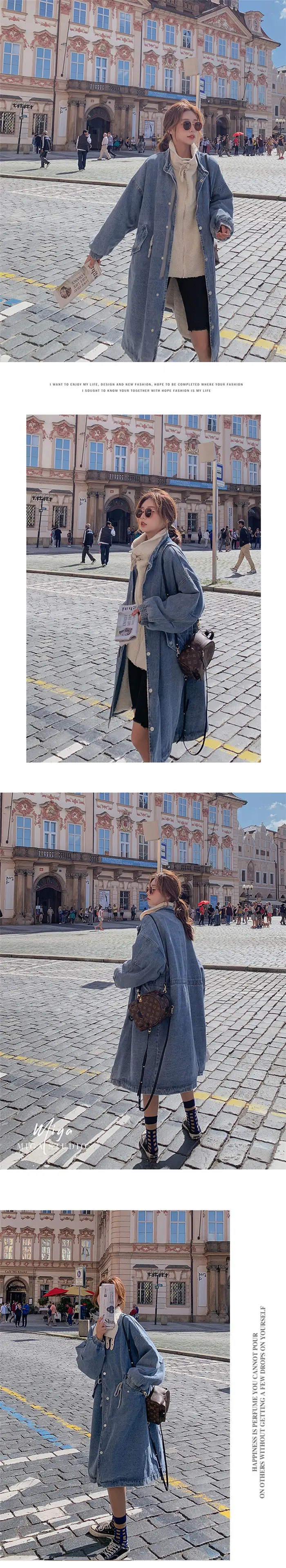 Denim Patchwork Jacket Women Autumn and Winter New Loose Long Parker Jackets Thicken Warm Denim Jacket Femme Chaquetaf2070