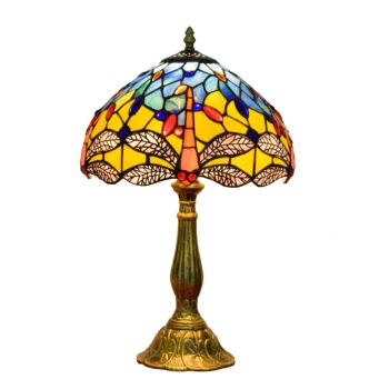 

12 "retro stained glass bedroom lamp American Rural yellow Dragonfly art lighting Tiffany's stained glass Wedding gift lighting