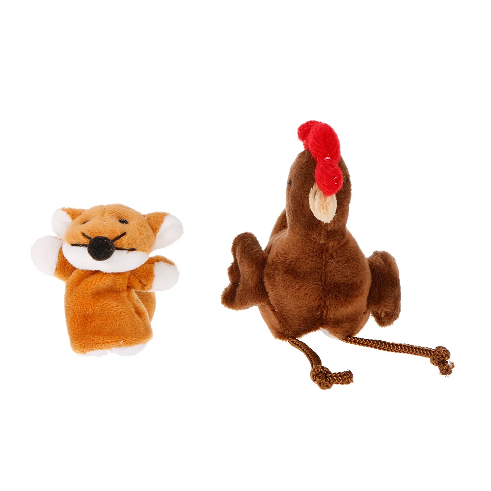 2pcs Finger Puppet 2 шт пальчиковая кукла детские плюшевые игрушки сказочные пальчиковые куклы хитрая лиса и маленькая красная курица история просвещение образование - Цвет: 2pcs Finger Puppet