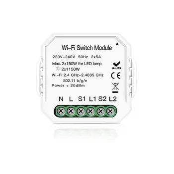 

2 Gang 2 Way Wifi Smart Light Switch Diy Relay Module Mini Wall Socket Outlet