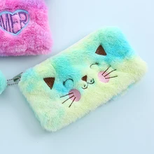 Kawaii плюшевая ручка на молнии Сумка Радуга плюшевый пенал большой карандаш мешок дети девушки подарок школьные канцелярские принадлежности