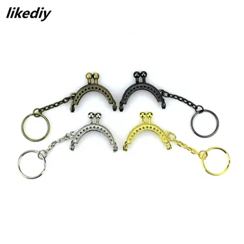 

20 pcs/lot 4 cm Bronze/Silver/Golden/Gun black half round metal purse frame Kiss clasp Lock with key ring bag accessories