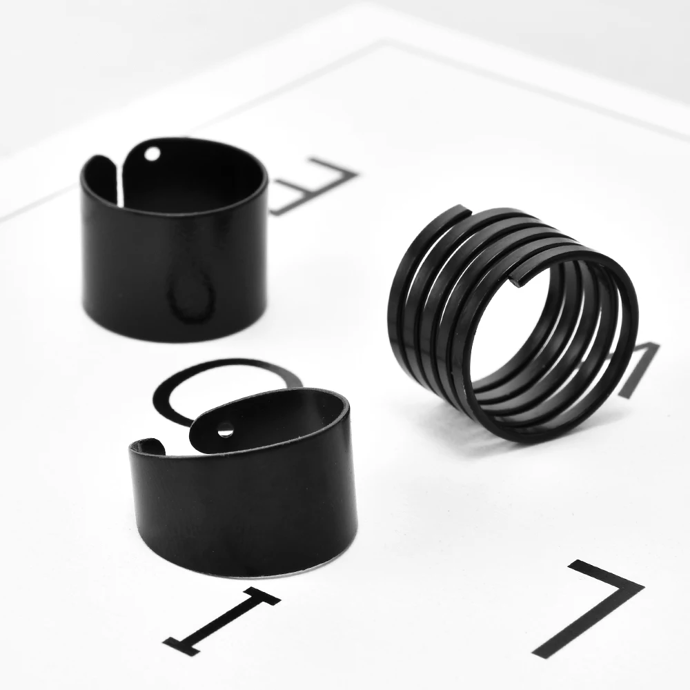 3 Pcs Punk Fashion Rings for Women Anel Anillos Black Stack