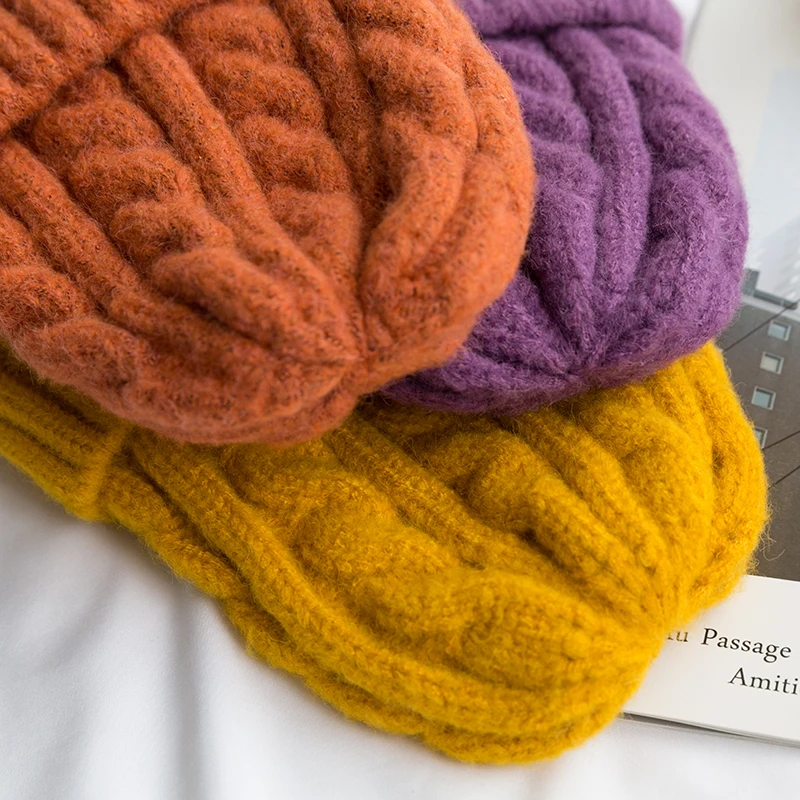 New Candy Colors Knitted Hats For Women Kpop Style Twist Woolen Beanie Hat Autumn And Winter Female Cap Keep Warm Winter Hat 2