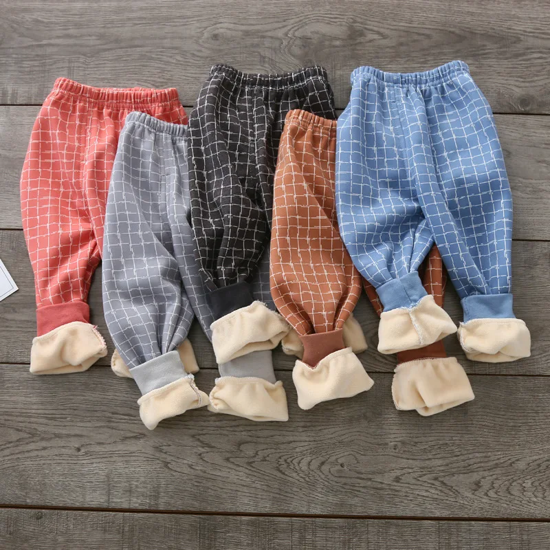 

1-3 Age Children Winter Pants Warm Plus Velvet Thicken Boys Girls Solid Sports Pants Toddler Cotton Trousers Wear Outside & Home