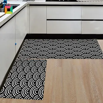 

Black Kitchen 2pcs/set Floor Mat Geometric Pattern Area Rugs Carpets Doormat Cozy