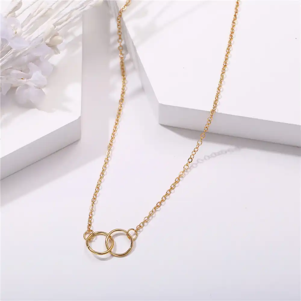 新ファッションクリエイティブダブルリングゴールドカラー厚いサークルネックレスロックインラウンド鎖骨チェーン女性ジュエリーチョーカー女の子ギフト チェーンネックレス Aliexpress