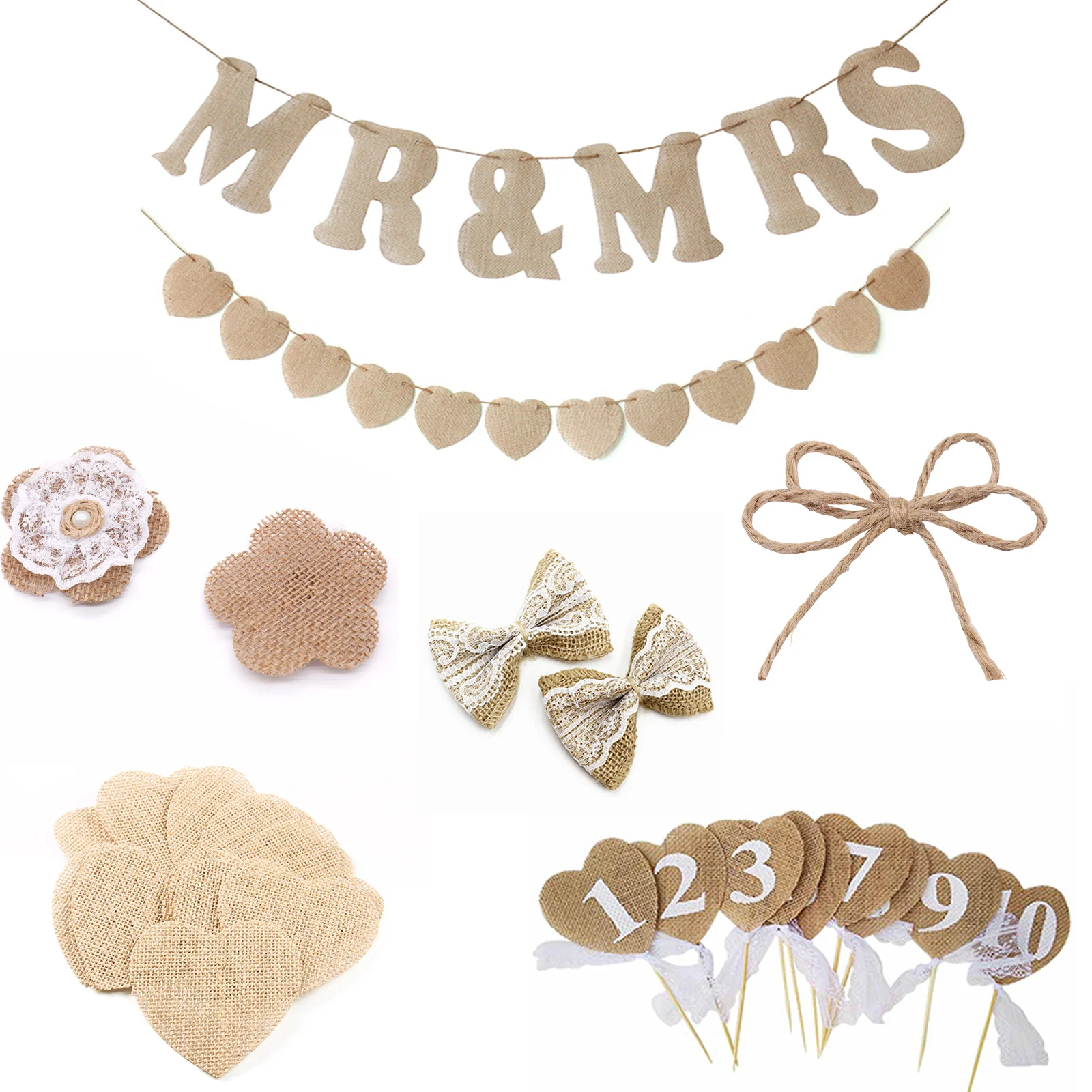 Джутовые ленты сделай сам баннеры в форме цветка сердца для украшения свадебных