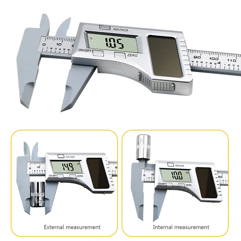 

Solar Caliper Scale Dial Plastic Caliper Vernier Caliper 0-150mm 0.01mm Silver Slide Gauge Gadget Meter Durable Instrument
