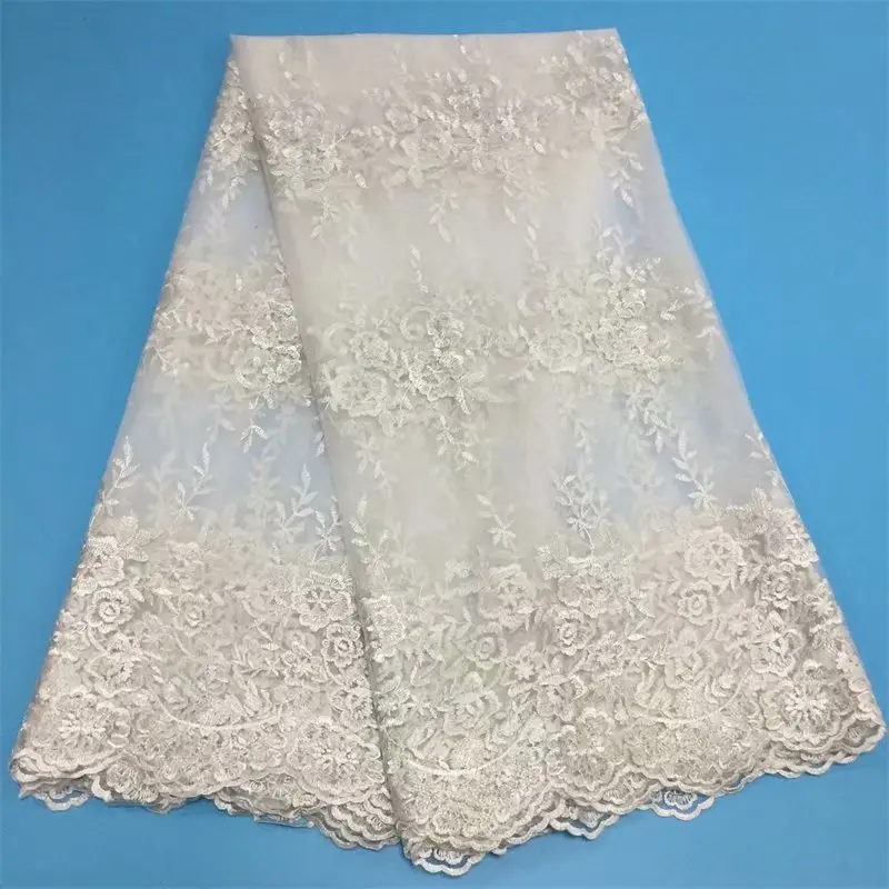 Белый французский Тюль с 3D вышивкой и цветами кружевная ткань 2019