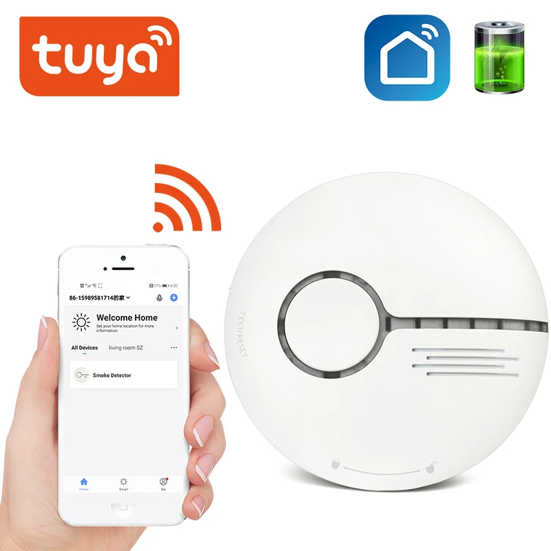 Tuya-sistema de alarma de seguridad inalámbrico inteligente, Detector de humo con WiFi independiente, App Smart Life