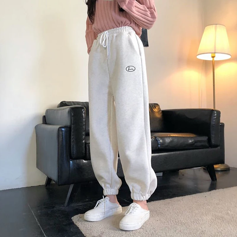 Pantalones de chándal holgados de cintura alta para mujer, Joggers informales de lana a la moda, de estilo Hip Hop, para correr y trotar, ropa de calle, novedad de 2021