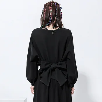 

Black Oversize Style T-shirt Lantern Sleeve Women Tee Shirt Elegan with Bandage Plus Size Loose Harajuku Tops 2020 Spring Summer