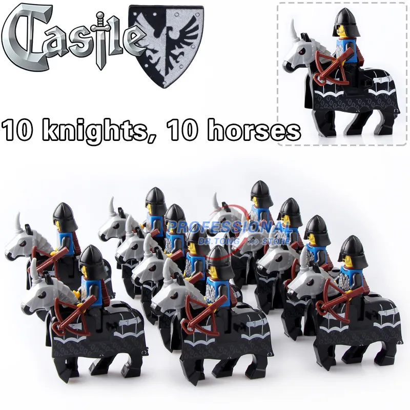 

10pcs XH602 Building Blocks shadow Knight King Knight Medieval Castle Knight Armor Heavy Knight with Weapons Figures Brick 9808