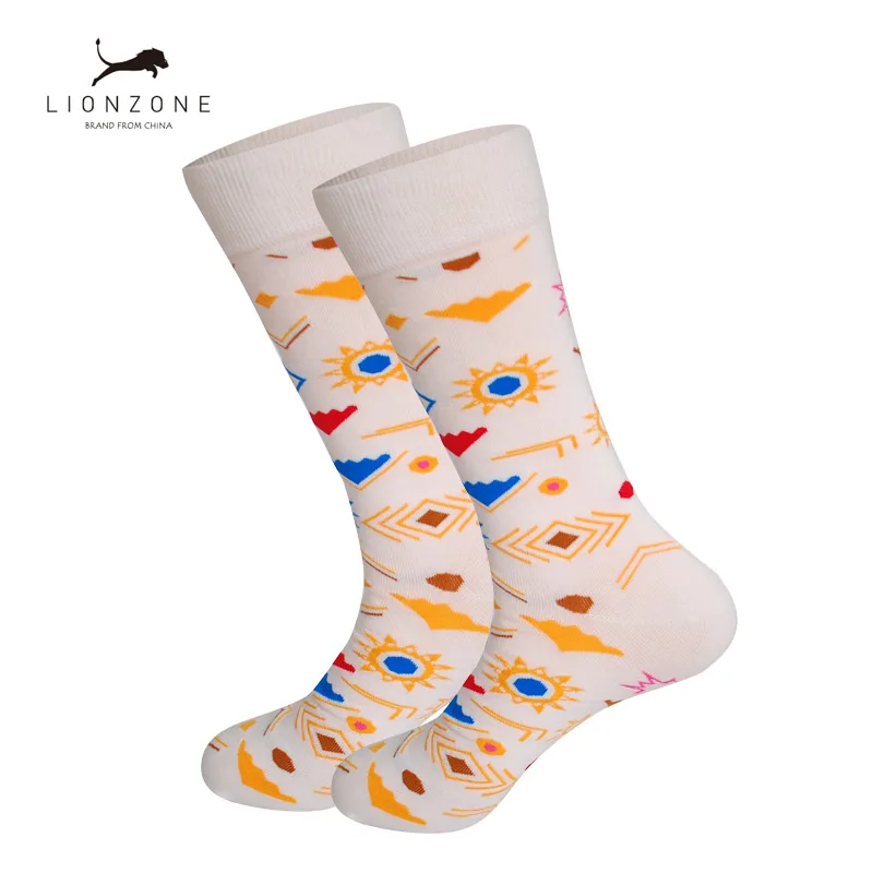 Бренд LIONZONE качественные Веселые носки для мужчин, полосатые носки с дизайном «звёзды», новые стильные цветные мужские носки из чесаного хлопка - Цвет: White