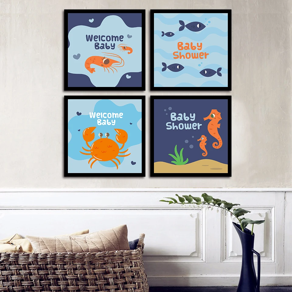 Детский душ Добро пожаловать Детские Мультяшные постеры с животными и принтами