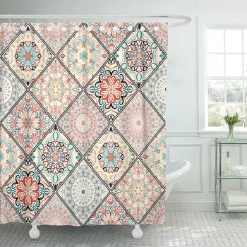 

Shower Curtain Luxury Oriental Colorful Floral Patchwork Mandala Boho Chic Rich Waterproof Polyester Fabric Set with Hooks
