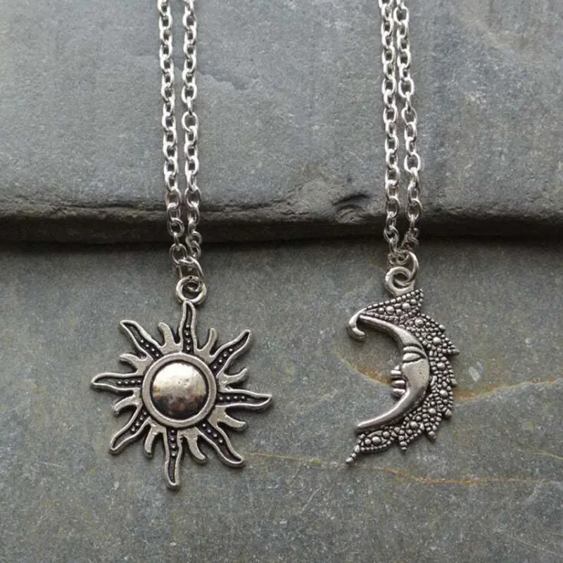 Neck Chain Women S E Girl Indie Igirl Silver Color Sun And Moon Pendant Retro Good Friend Couple Gothic Necklace Accessories Pendant Necklaces Aliexpress