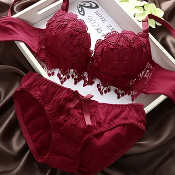 

Girl Floral Lace Underwear Set Underwire Wireless Brassiere Outfit Women Underwear Solid Sexy Lingerie Corset Push Up Bra Set