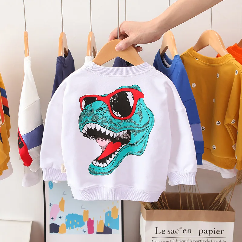 Одежда для маленьких мальчиков толстовки с капюшоном с динозавром для девочек, свитер для детей, футболка детская верхняя рубашка, пуловер для малышей