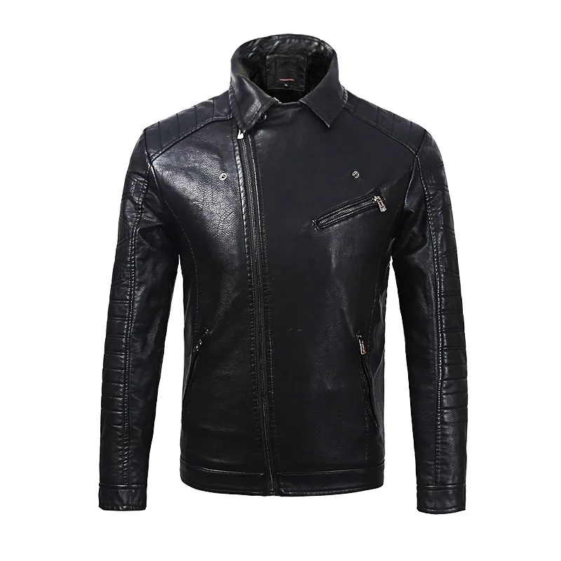 

2020 Autumn And Winter Leather Coat Short Fold-down Collar xie kai jin Biker Coat plus Velvet Leather Jacket Plus-sized Menswear