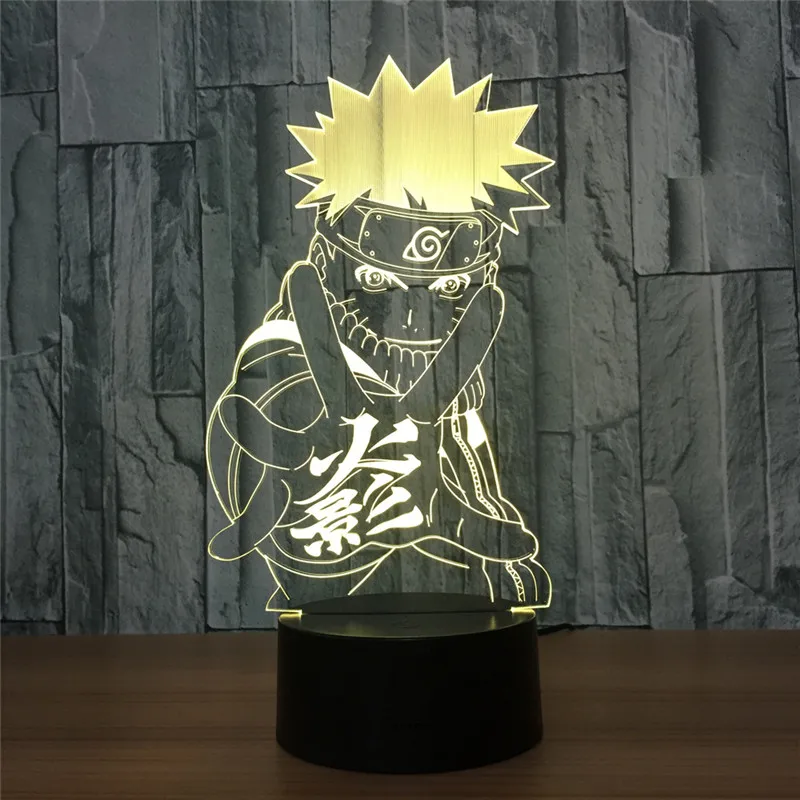3D светодиодный ночной Светильник Наруто Саске Итачи фигурка 7 цветов Сенсорная Оптическая иллюзия настольная лампа украшение дома модель - Испускаемый цвет: Naruto 7 Color
