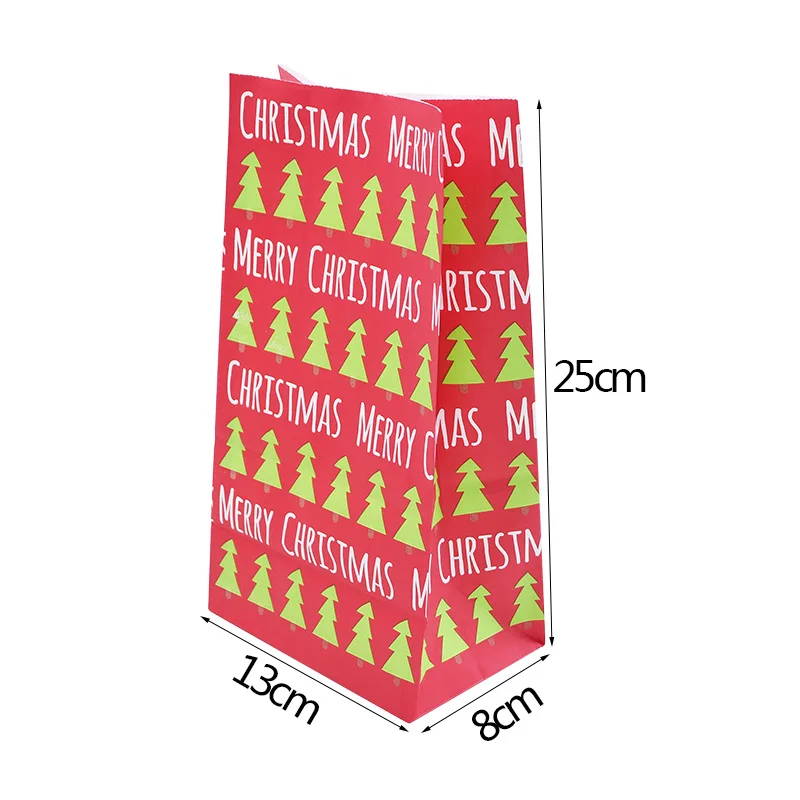 5/10pcs Christmas Snowflake Kraft Paper Bag Snowman Christmas Tree Red Food Packing Bags For New Year Xmas Party Kids Gift Bags