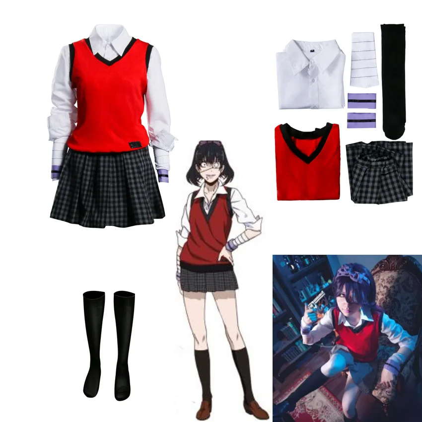 

Anime Kakegurui Compulsive Gambler Midari Ikishima Costume Japanese School Uniform Vest Dress Women Halloween Cosplay JK Suit