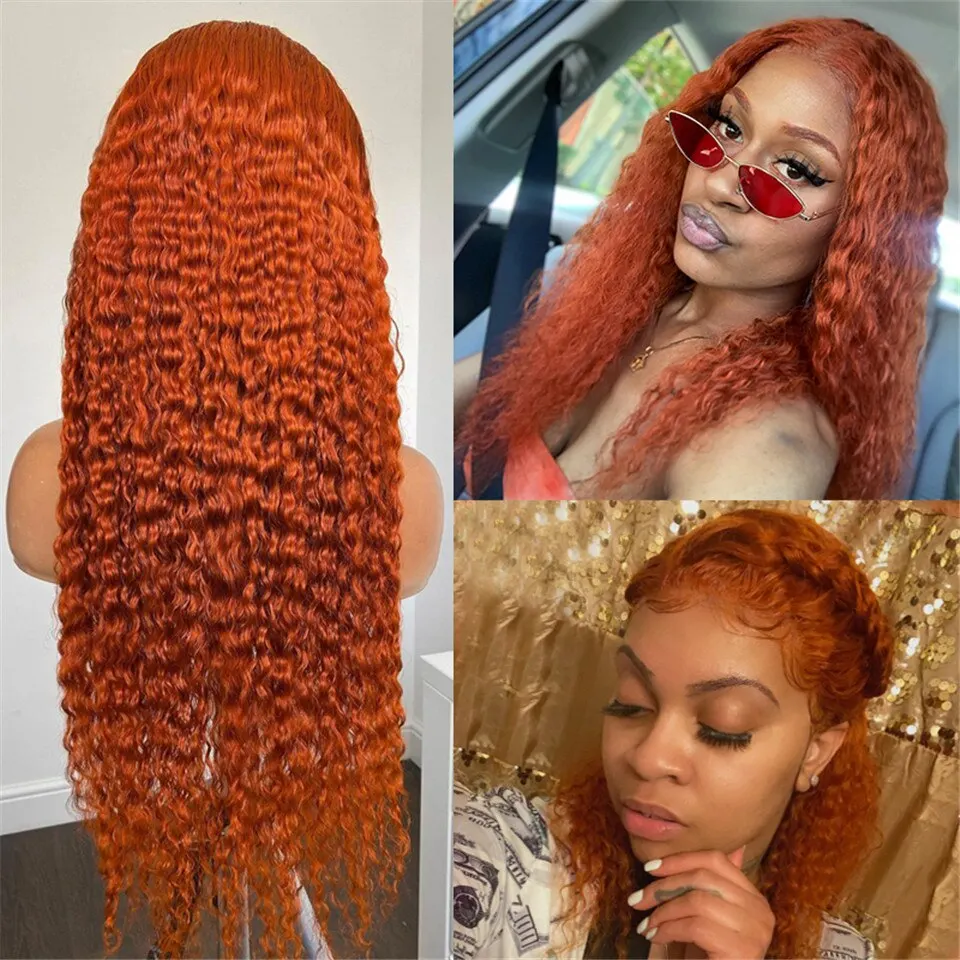 

Orange Ginger Curly Lace Front Human Hair Wigs 180 density 4x1 T Part Lace Frontal Wig Brazilian Remy Hair Pre Plucked For Women