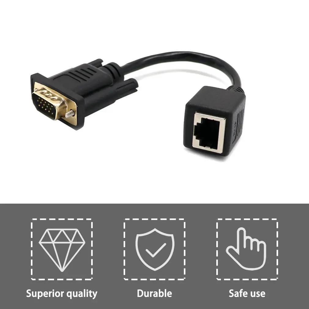 0,15 метров VGA удлинитель для Lan Cat5 Cat5e RJ45 конвертер Ethernet Кабель-адаптер черный мужской f-удлинитель адаптер
