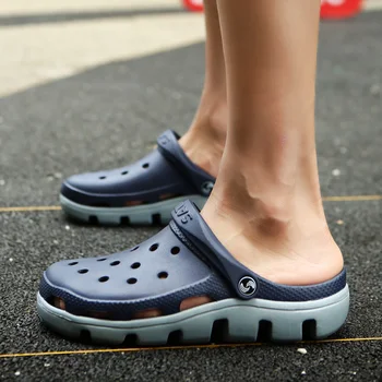 

WEH New Summer Sandals Men Casual Shoes Mules Clogs rubber Breathable Beach Slippers Male Water Hollow Jelly Chaussure Homme