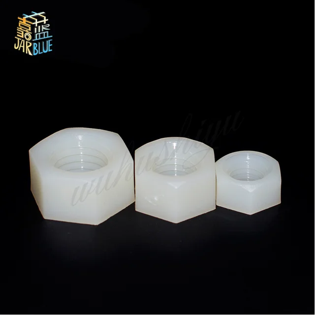 White Nylon Hex Full Nuts - Metric Sizes M4 M5 M6 M8 M10 M12 M16, DIN 934 Standard, Plastic Fasteners