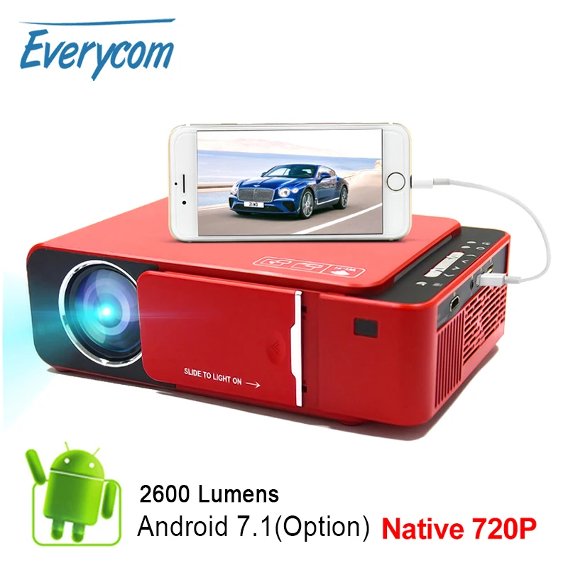  Everycom T6 LED Video Projector HD 720P Portable HDMI Option Android Wifi Beamer Support 4K Full HD
