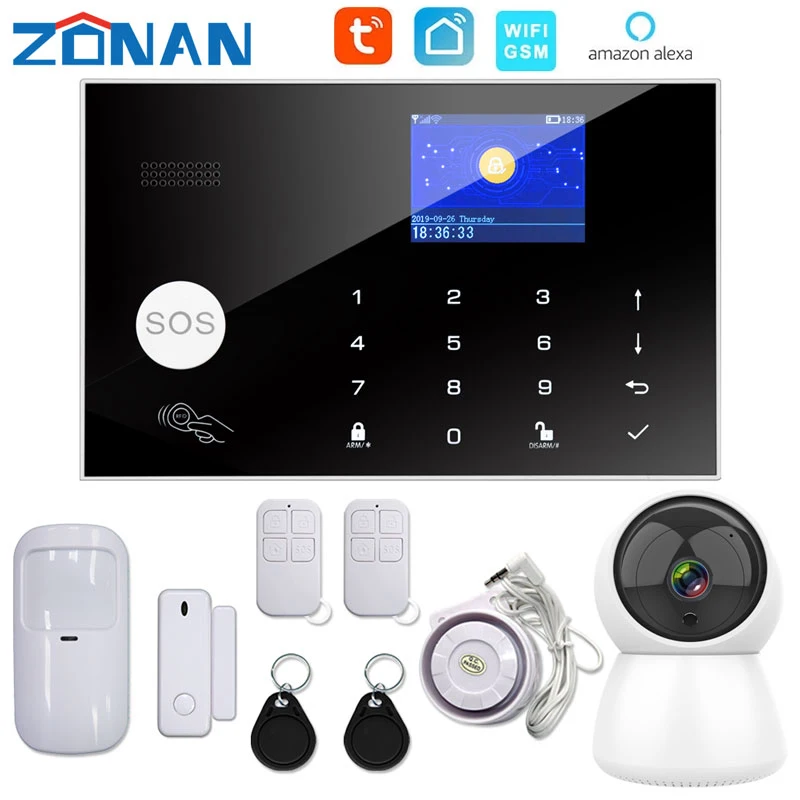 Zonan Tuya Wifi Security Alarm System App Control With IP Camera Auto Dial Motion Detector Wireless Home Smart Gsm Alarm Kit