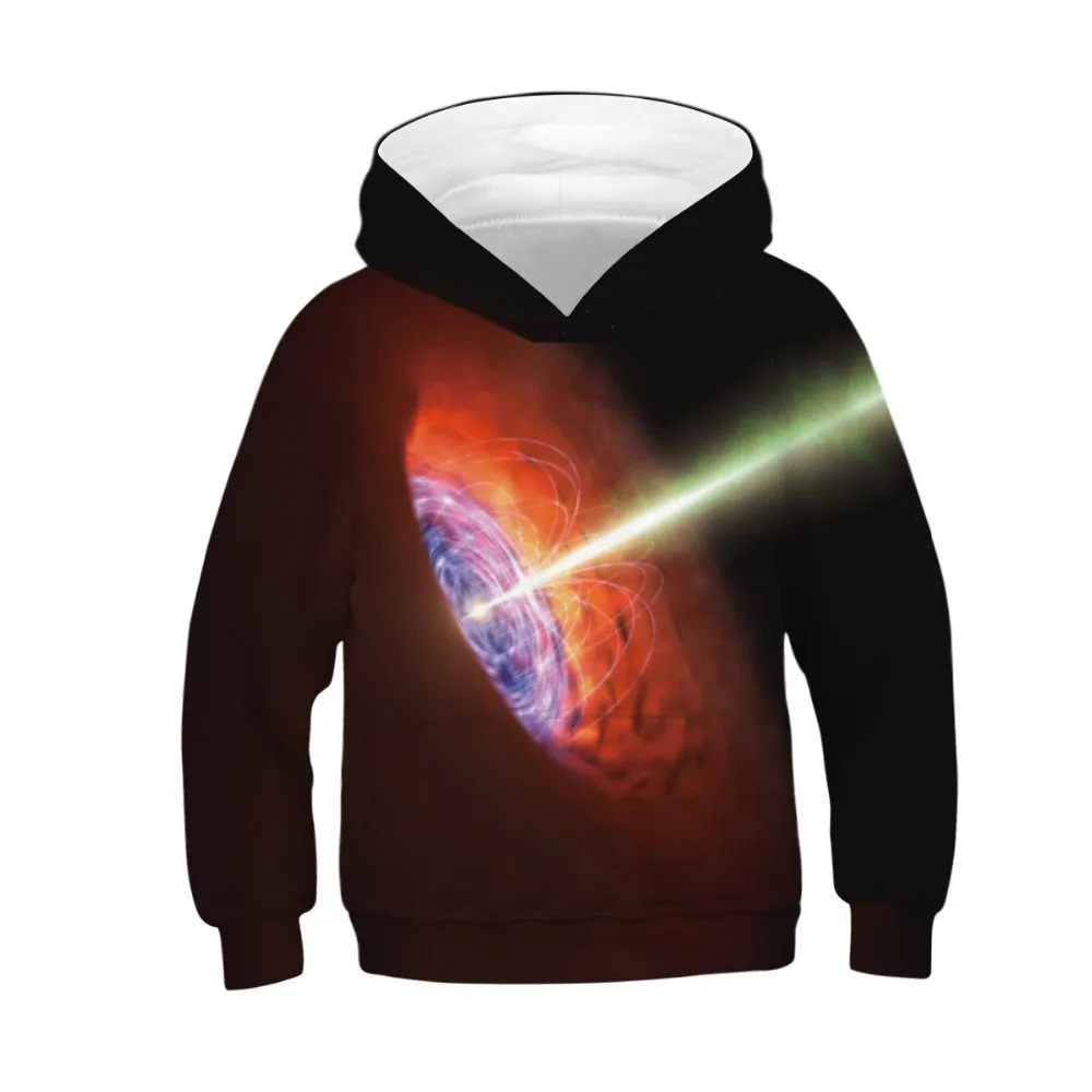 Черный свитер с дырками для девочек и мальчиков, Забавный пуловер с капюшоном с 3D принтом, повседневный спортивный костюм с капюшоном и длинными рукавами, толстовки с космическим галактическим принтом