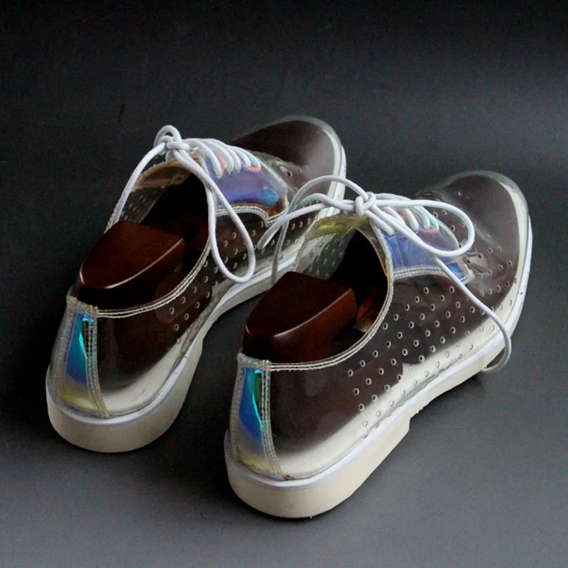 Европейский летний бренд подиум выдалбливают большие размеры мужские туфли-оксфорды ручной работы из натуральной кожи Повседневная Весенняя прозрачная голографическая обувь