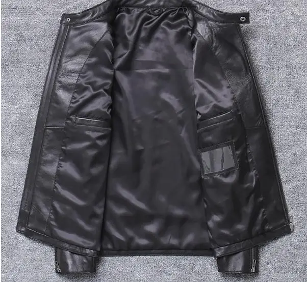 thin lining Распродажа Классическая мотоциклетная кожаная куртка, модное мужское пальто из натуральной кожи, зимняя теплая тонкая овечья кожа Beckham - Цвет: thin lining
