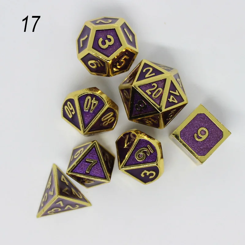 Металлические кости dnd Набор кубиков rpg многогранные Твердые подземелья и дракон настольные игры цинковый сплав золотой и фиолетовый цифровой d& d кости 7 шт - Цвет: 17