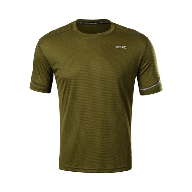 ARSUXEO, мужские летние футболки для бега, сухая футболка с коротким рукавом, Спортивная футболка для фитнеса, тренировок, кроссфита, футболка для спортзала, дышащая, 19T1 - Color: 19T1 dark green