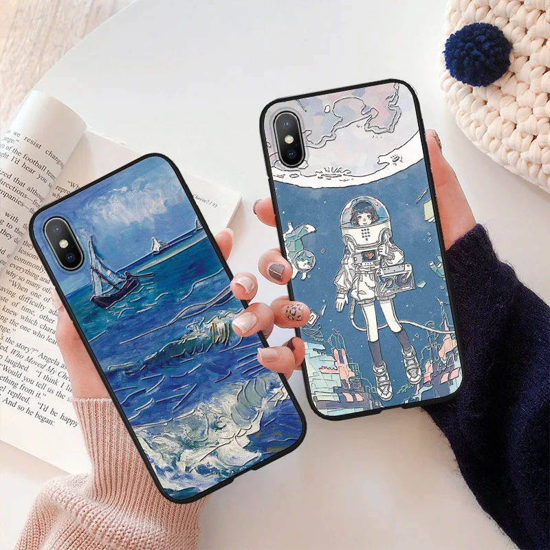 

3D Emboss Oil Painting Phone Cases For iPhone X XS XR XS Max Soft Silicone TPU Back Covers For iPhone 6 6S 7 8 Plus 5 5S SE Case