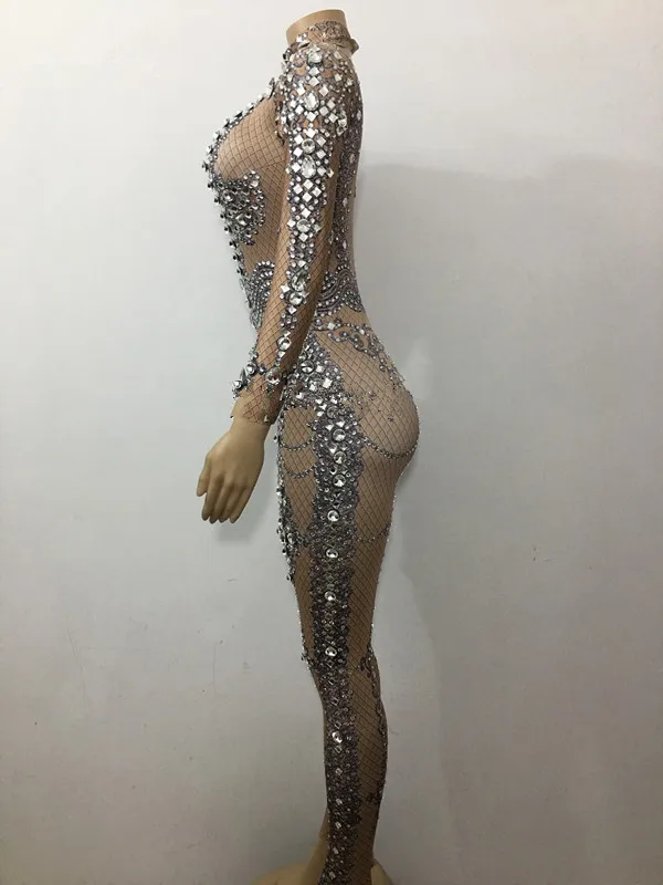 Sparkly Crystals Jumpsuit Big Rhinestones Stretch Bodysuit Performance Women's Birthday Celebrate luxurious Sexy Costume Wear