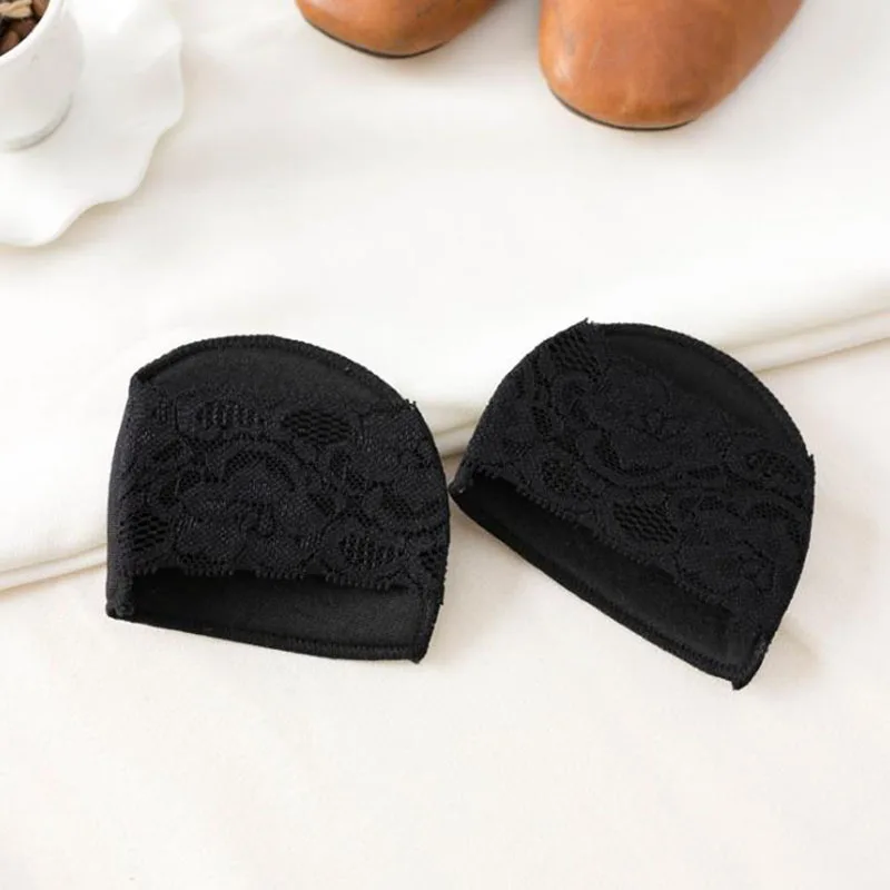 Черный Women Yogis Socks Sponge Silicone Anti-slip Lining Open Toe Heelless Liner Sock Invisible Forefoot Cushion Foot Pad Cotton Socks - Цвет: Черный