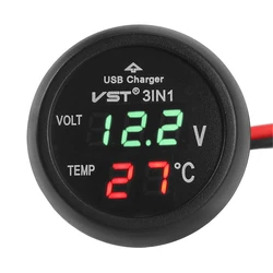 Universal Dual Display LED USB Car Charger with Voltmeter & Thermometer (Green)